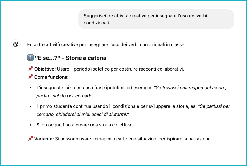 ChatGPT - Esempi prompt intelligenza artificiale Italiano