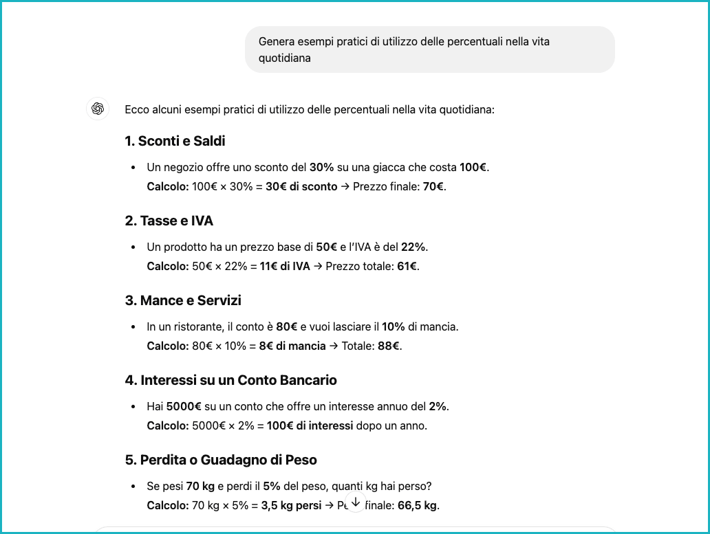 ChatGPT - Esempi prompt intelligenza artificiale Matematica