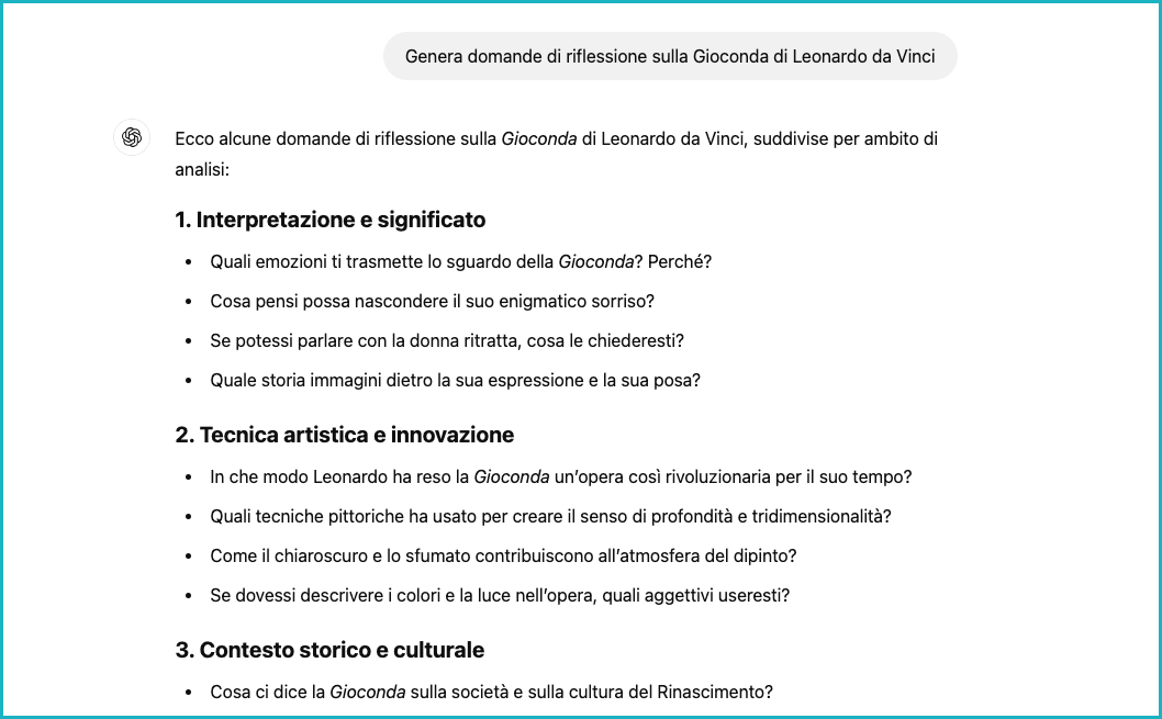 ChatGPT - Esempi prompt intelligenza artificiale Storia dell'arte