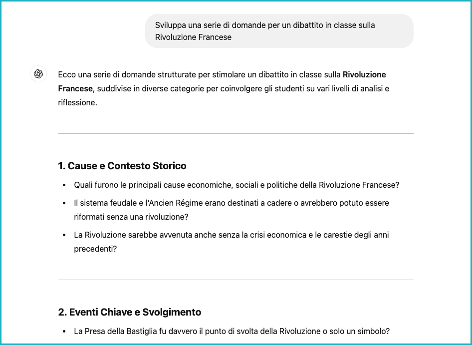 ChatGPT - Esempi prompt intelligenza artificiale Storia
